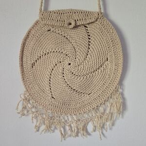 VINTAGE 70s Handmade Natural Macrame Shoulder Bag